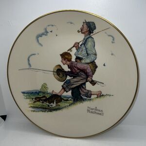 Norman Rockwell bone china‎ plate Summer - GOIN FISHIN Gorham 1974